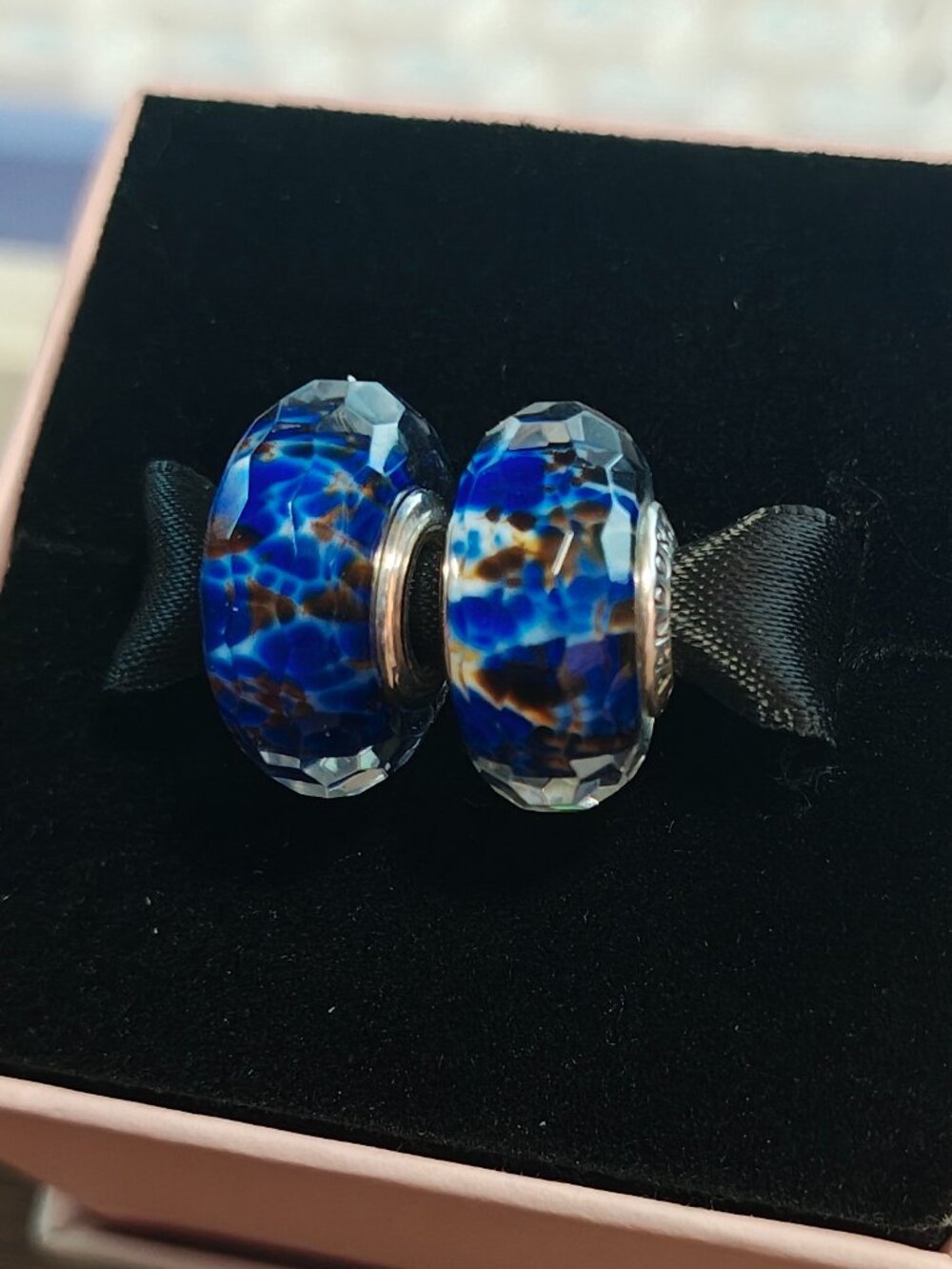 Authentic Pandora Set of 2 Deep Ocean Sea Glass Faceted Murano Charms 791609